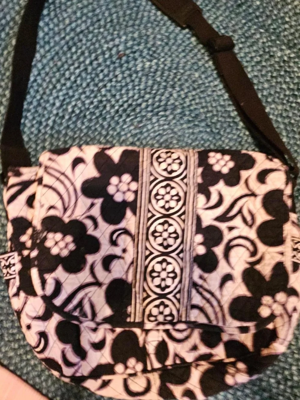 Floral Quilted Crossbody Bag in Black and White